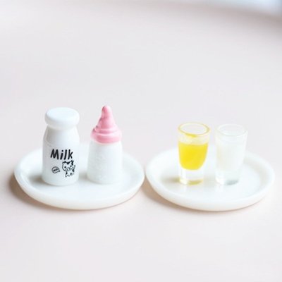 台灣現貨 仿真食玩娃娃屋玩具diy樹脂飾品配件盤子牛奶瓶