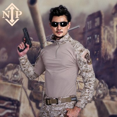NIP軍迷戶外男特種兵戰術沙漠數碼迷彩長袖t恤 青蛙服上衣 送臂章