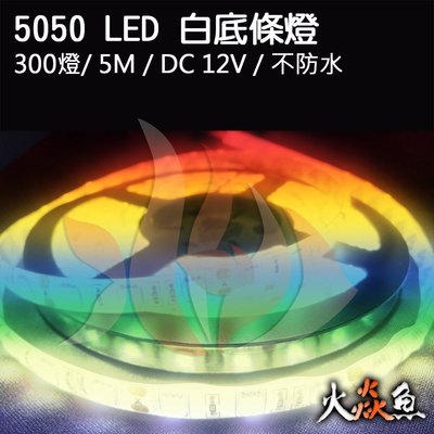 火焱魚 LED 5050 300燈 DC 12V 5米 白底 七彩 不防水 燈卷 裝潢 間接照明 條燈
