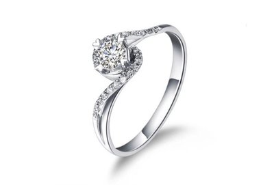 日韓時尚迴旋18K白金四爪擬真鑽戒求婚戒指结婚戒指