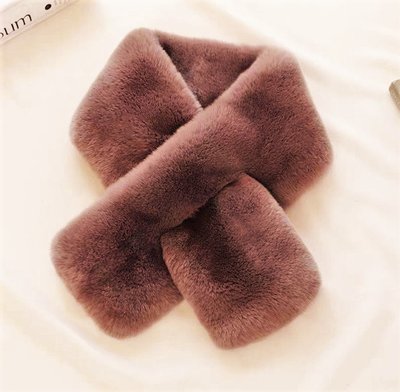 全新 仿兔毛圍巾 韓國熱賣交叉圍巾 法蘭絨絨毛圍巾(咖啡色)(五