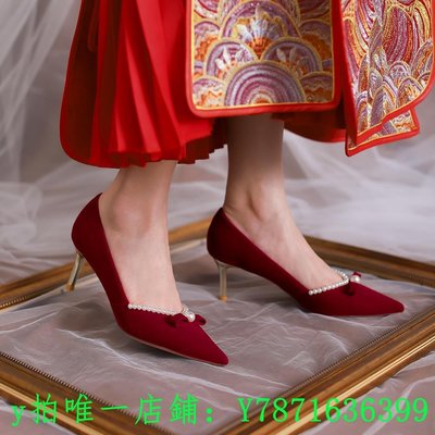 【熱賣精選】高跟鞋中式婚鞋夏季女2021新款秀禾服婚紗兩穿新娘鞋結婚法式紅色高跟鞋