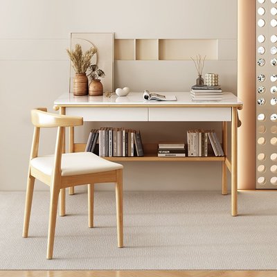 實木書桌簡約奶油風臥室家用寫字桌小戶型學習桌床邊電腦桌子北歐~特價