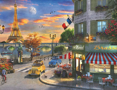 16716  2000片歐洲進口拼圖 Rav 繪畫風景 法國巴黎艾斐爾鐵塔運河畔夕陽