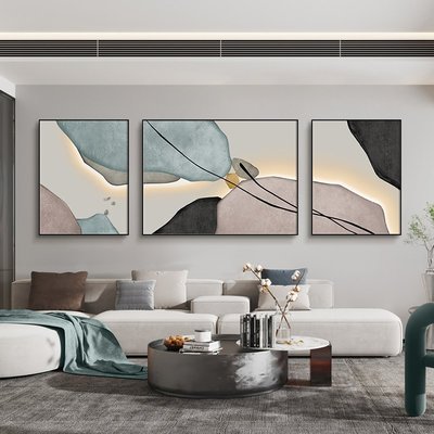 時來運轉現代簡約抽象三聯畫2021年新款沙發背景墻裝飾畫客廳掛畫踉踉蹌蹌促銷