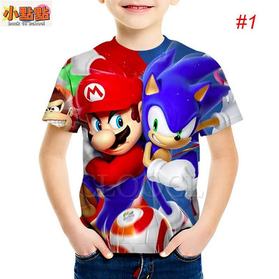 【小點點】索尼克兒童T恤 Sonic 男童時尚休閒圓領套頭衫 3D印花 動漫短袖上衣 音速小子 女孩衣著 小童中大童