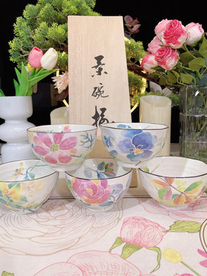 日本制和藍瓷器ceramic藍美濃燒飯碗一套全新