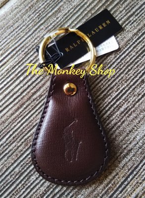 【 The Monkey Shop】全新正品 Polo Ralph Lauren 鑰匙圈 咖啡色全牛皮金環 ．