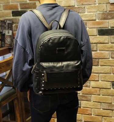 FINDSENSE Z1 韓國 時尚 潮 男 皮質 鉚釘 學生包 書包 電腦包 旅行包 後背包 雙肩包