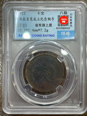 湖南省憲成立紀念幣銅元當廿民國十一年一月一日，當廿！正面與背