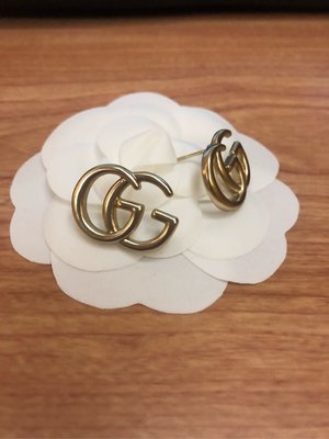 Gucci 二手 基本款 純銀 金色logo 耳環