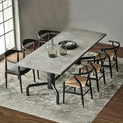 會議桌美式復古工業風仿水泥桌椅鐵藝做舊實木西餐桌大板辦公會議桌書桌
