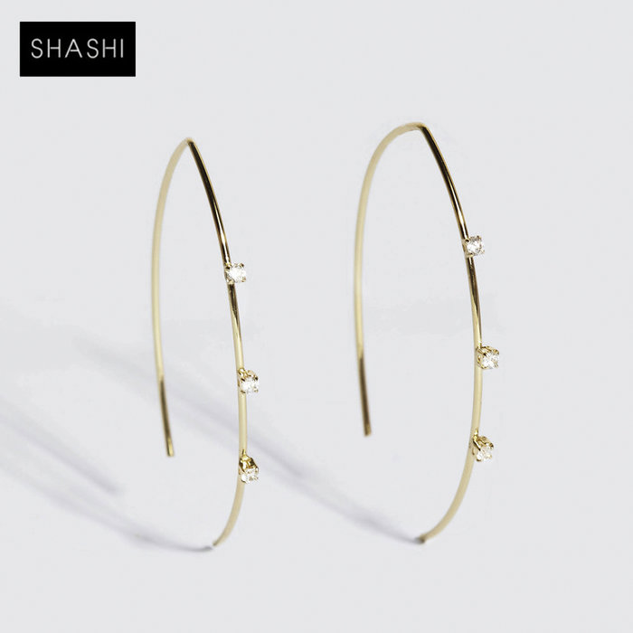 SHASHI 紐約品牌 Oleander 鑲鑽C形耳環 簡約水滴金色耳環