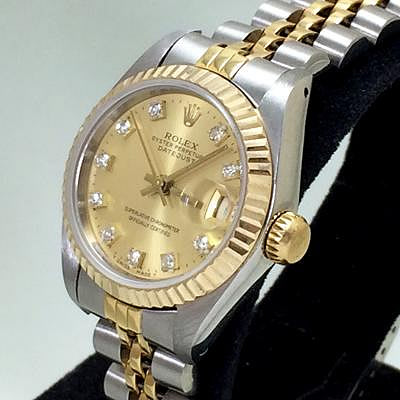 順利當舖 Rolex/勞力士  瑞士原裝69173型半金原鑲十鑽機械女錶