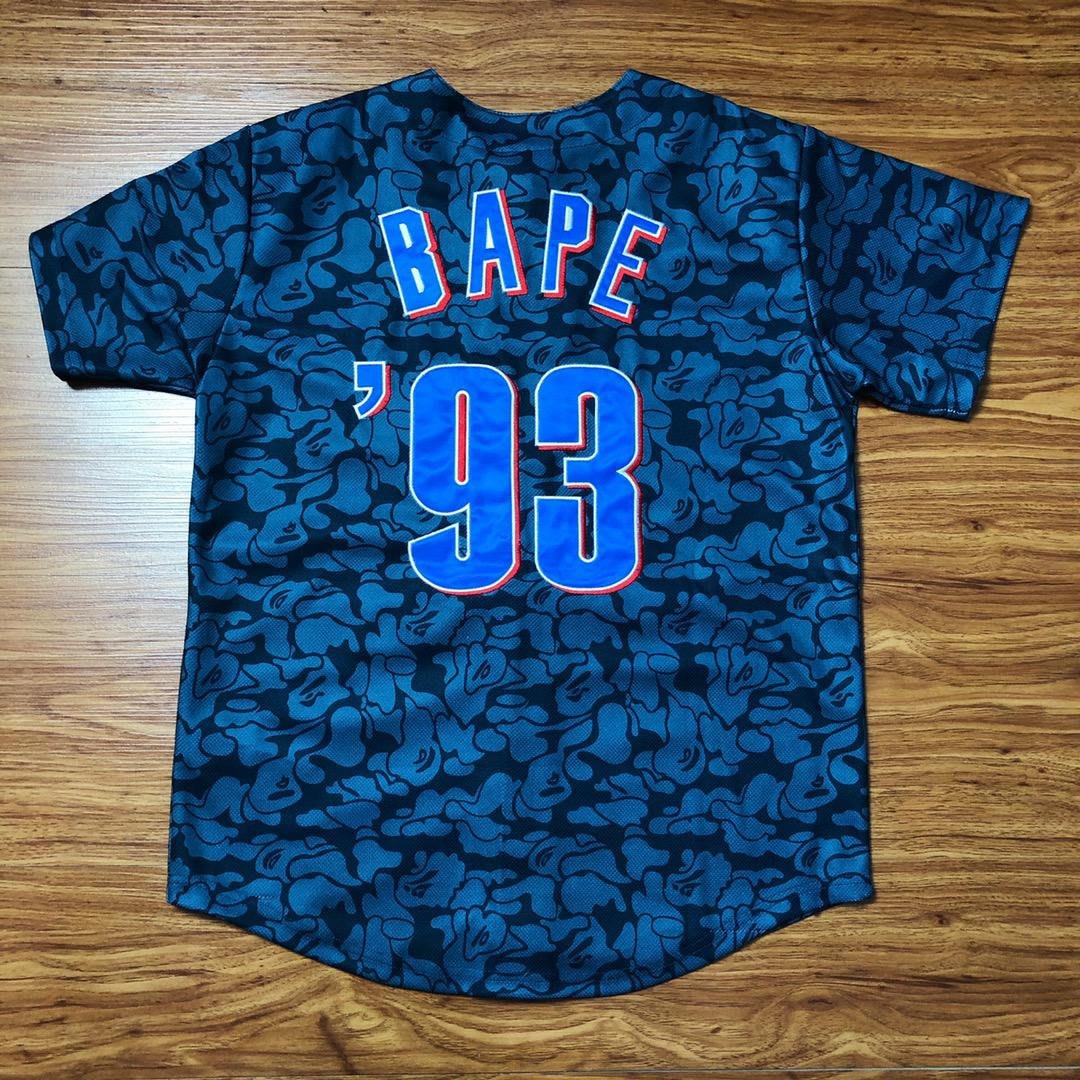 BAPE NEWYORK METS JERSEY 2020款貼佈刺繡猿人頭短袖襯衫棒球外套