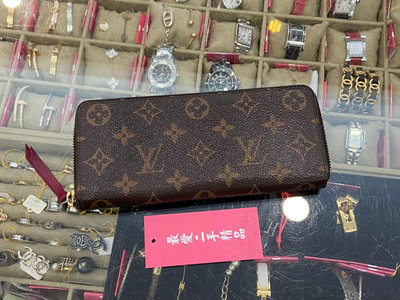 ☆最愛二手精品☆ LV LOUIS VUITTON CLEMENCE 原花字紋內紫紅色皮窄版ㄇ字拉鍊長夾 M60742 C3323