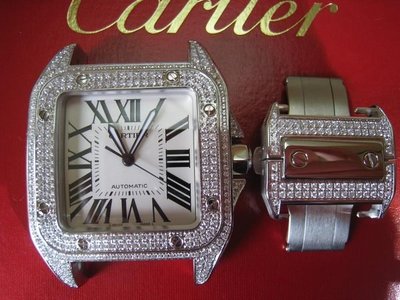 【愛錶回春中心】( 專業代鑲鑽石 ) ~Cartier原廠 Santos 100~ 51mmX42mm  請自備錶~