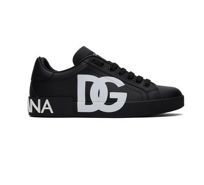 [全新真品代購-S/S24 新品!] DOLCE & GABBANA 黑色皮革 LOGO 休閒鞋 / 運動鞋 (DG)