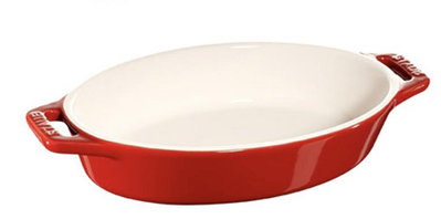 全新 Staub 橢圓形陶瓷烤盤 烤皿 焗烤盤 烘焙盤 17cm 櫻桃紅