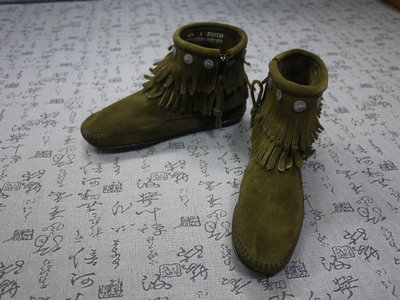 美國 Minne Tonka 麂皮流蘇拉鍊短靴 莫卡辛靴 (墨綠) USA 6 EUR 36 JPN 23 CM