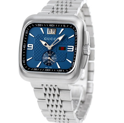 GUCCI YA131318 古馳 手錶 40mm 藍色面盤 不鏽鋼錶帶 日期盤 小秒針 男錶