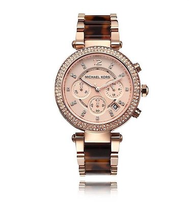 『Marc Jacobs旗艦店』美國代購 MK5538 Michael Kors  三眼六針機雙排鑲鉆錶盤玫瑰金玳瑁腕錶