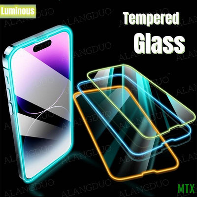 天誠TC適用於 iPhone 14 Plus 13 mini 12 mini 彩色玻璃上的發光鋼化玻璃膜