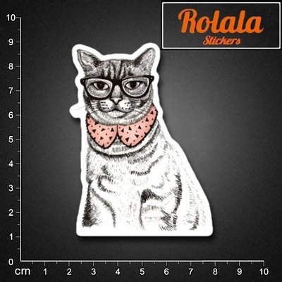 【S058】單張PVC防水貼紙 圍巾眼鏡貓咪貼紙 可愛動物手繪風貼紙 吉他貼紙 筆電貼紙《同價位買4送1》ROLALA