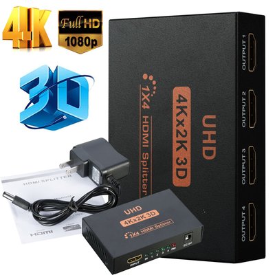 4K版 HDMI 1進4出一分四HDMI分配器 送變壓器 3D 4顯示器同時顯示1個來源