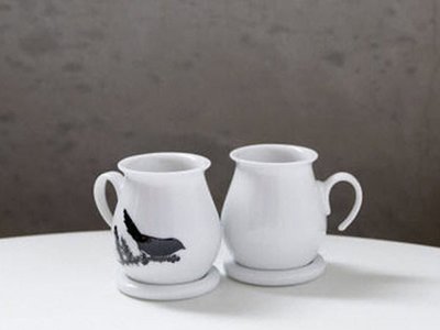 咖啡杯 母親節 壺 牛奶壺 杯子 台灣設計 花苞 (花苞茶杯) 花鳥剪影的潑墨畫 恐龍先生賣好貨