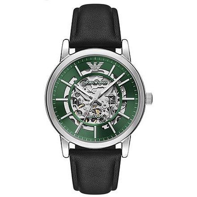 「官方授權」EMPORIO ARMANI 亞曼尼Meccanico系列時尚紳士機械男腕錶-白鋼X綠-AR60068-43