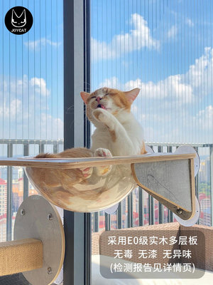 貓爬架 JoyCat天空貓墻吸盤貓爬架玻璃免打孔透明貓窩吊床實木多層板麻繩~定金-有意請咨詢