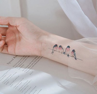 【萌古屋】電線上的小鳥們 - 男女防水紋身貼紙原宿刺青貼紙 RC-517