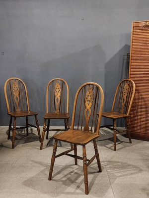 英國 窄高背 精巧 全實木 溫莎椅 歐洲古董老件(單張價,有一組四張)ch1002【卡卡頌  歐洲古董】✬