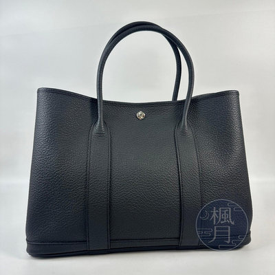 HERMES 愛馬仕 X刻 黑銀皮革GARDEN PARTY 36CM 精品包包 手提包 大容量 簡約 品牌包包