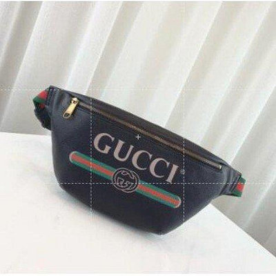 Gucci Print 復古logo皮革腰包 胸包 黑色493869 楊冪belt bag 現貨