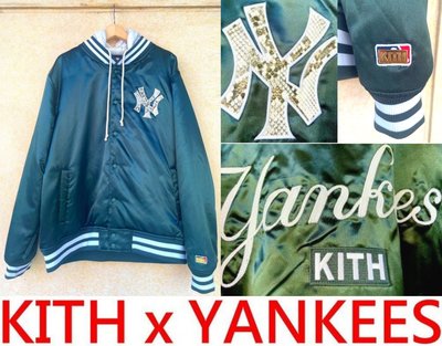 BLACK近全新KITH x MLB x 紐約NY洋基YANKEES x 洛杉磯LA道奇隊DODGERS蛇紋連帽棒球外套