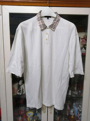 二手 BURBERRY 白色 格紋領  Polo衫 XL 女 寬鬆版 現貨