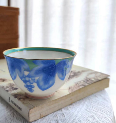 日本 香蘭社 葡萄紋描金茶杯主人杯品茗杯香蘭社湯吞杯茶杯金標