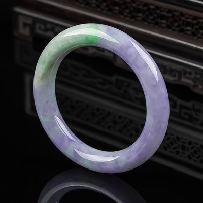 紫羅蘭飄綠 圓條 手鐲 手環 玉鐲子 55.8mm 緬甸天然A貨翡翠玉石