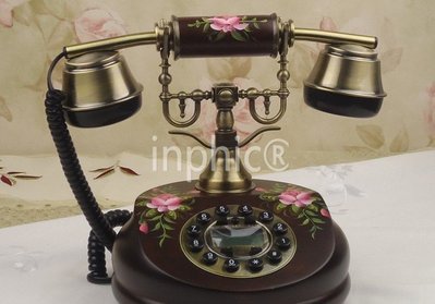 INPHIC-實木電話機來電顯示仿舊電話田園工藝歐式古典電話機