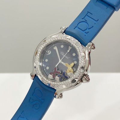 金運名錶當舖 chopard happy sport 8236 蕭邦 快樂魚 鑽圈針扣 藍色面 橡膠錶帶 單錶現貨G19