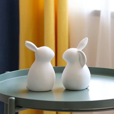 【熱賣精選】白色創意簡約陶瓷可愛迷你兔子家居客廳擺件北歐ins陶瓷現代小號