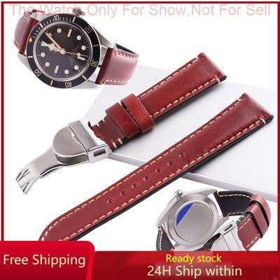 森尼3C-20 22mm 紅色真皮替換腕帶錶帶皮帶環手鍊代用 Tudor Black Bay 58 精工 SKX-品質保證