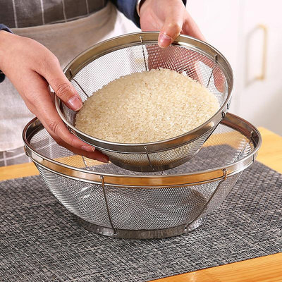 廚房不銹鋼洗米篩洗菜籃瀝水漏盆家用淘米器淘米盆洗米盆洗米神器--原久美子