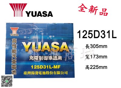 《電池商城》全新 湯淺 YUASA 加水汽車電池 125D31L(75D23L 80D23L加強)