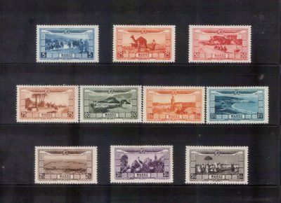 【珠璣園】F234H 法屬&amp;殖民地郵票 - 摩洛哥 1928年 航空附捐 新票  10全