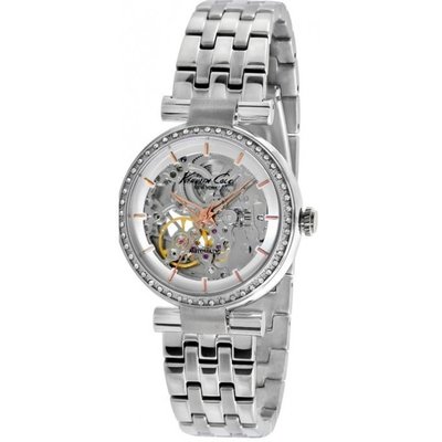 [永達利鐘錶 ] KENNETH COLE (KC)銀殼鑽框玫瑰金刻度鍊帶腕錶/35mm/IKC4996