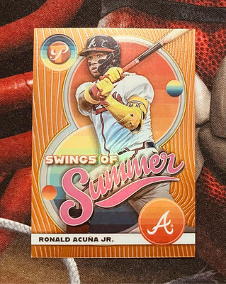 2023 Topps Pristine Ronald Acuna JR MVP Swings of Summer Orange 21/25 Braves SSP