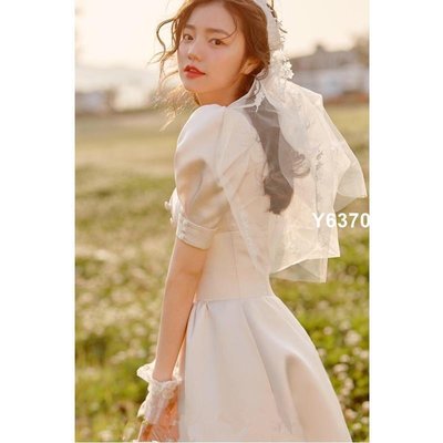 【熱賣精選】緞面輕婚紗法式赫本簡約超仙旅拍森系韓式顯瘦白色齊地出門紗禮服